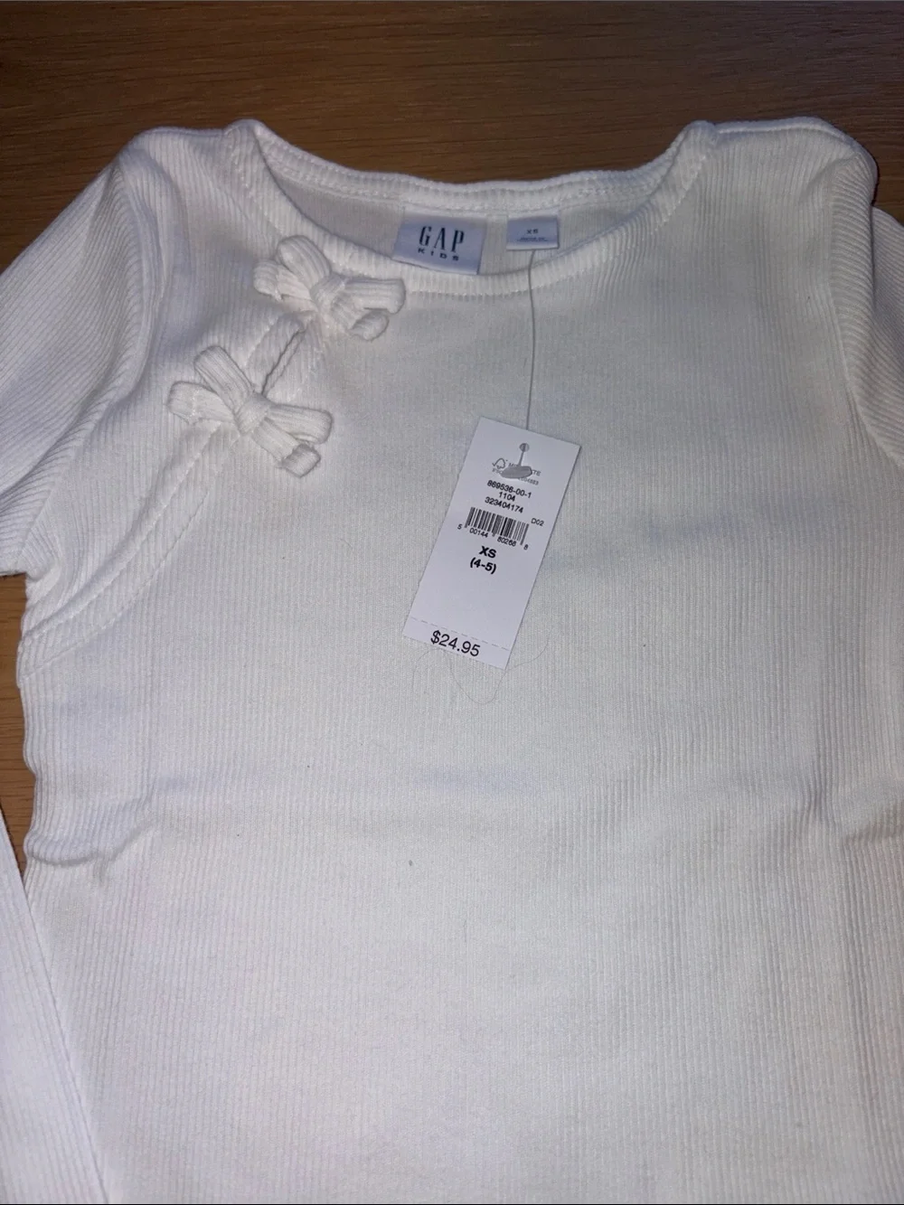 NWT GAP Kids Set of Two Cream Ribbed Top with Bows & Red Long-Sleeve Keyhole Top